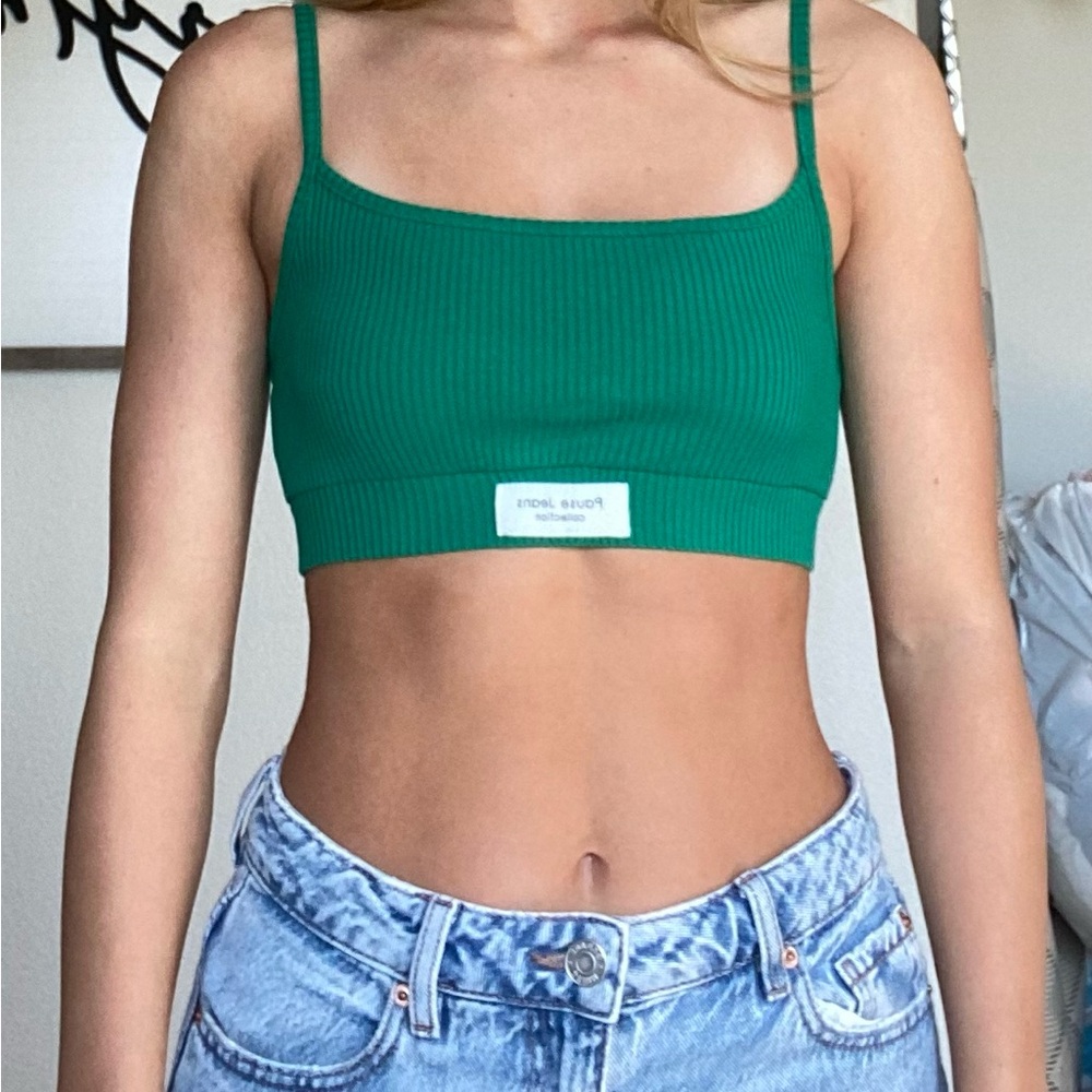 Emerald Green Ribbed Sleeveless Crop Tank from Europe